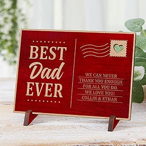 Best Dad Ever Personalized Wood Postcard-Red - 31363-R