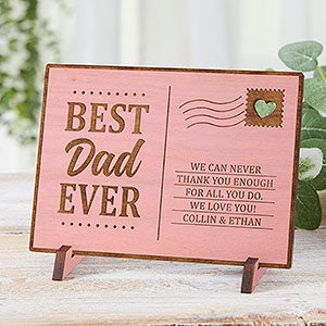 Best Dad Ever Personalized Wood Postcard-Pink Stain - 31363-P
