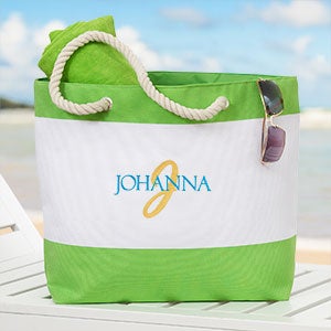Playful Name Embroidered Green Beach Tote - 31371-G