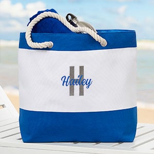 Playful Name Embroidered Blue Beach Tote - 31371-B