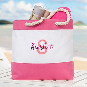 Playful Name Embroidered Pink Beach Tote - 31371-P