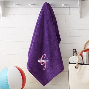 Playful Name Embroidered 36x72 Beach Towel - Purple - 31372-PL