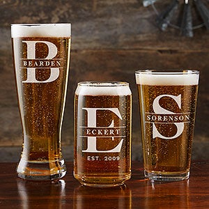 W Monogram Engraved Beer Can Glass USA