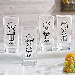 Family Stick Figure Personalized 15 oz Tall Drinking Glass - 31389-T