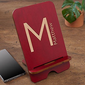 Block Initial Personalized Red Poplar Wooden Phone Stand - 31608-R