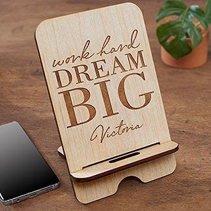Dream Big Personalized Whitewash Wooden Phone Stand - 31609-W