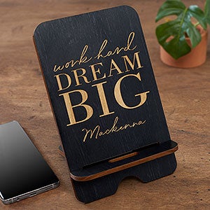 Dream Big Personalized Black Poplar Wooden Phone Stand - 31609-BLK