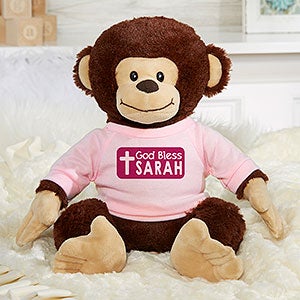 God Bless Personalized Plush Monkey- Pink - 31641-P