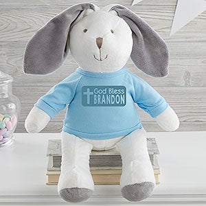 God Bless Personalized White Plush Bunny-Blue - 31647-WB