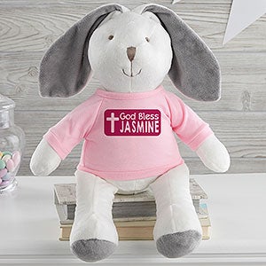 God Bless Personalized White Plush Bunny-Pink - 31647-WP