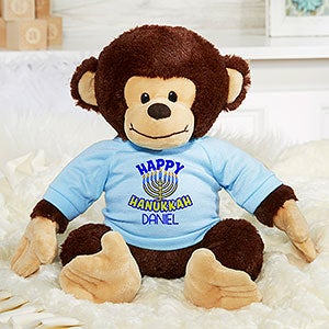Happy Hanukkah Personalized Plush Monkey- Blue - 31674-B