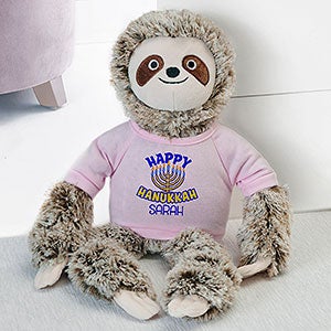 Happy Hanukkah Personalized Plush Sloth- Pink - 31675-P
