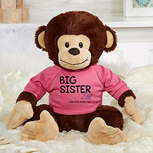 Personalized Plush Monkey - Big Sister - Raspberry - 31699-RS