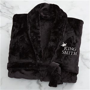 King and Queen Wedding Embroidered Luxury Fleece Robe - Black - 31769-B