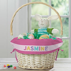 Girls Colorful Name Personalized Natural Easter Basket with Folding Handle - 31770