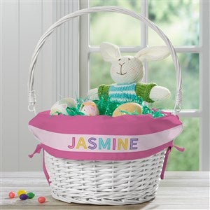 Girls Colorful Name Personalized Easter White Basket with Folding Handle - 31770-W