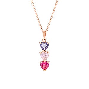 Custom Heart Birthstone Rose Gold Necklace - 3 Stones - 31857D-3RG