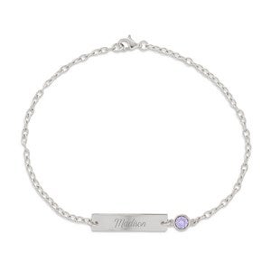 Engraved Bezel Set Birthstone Name Bracelet - Sterling Silver - 31859D-S