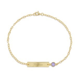 Engraved Bezel Set Birthstone Name Bracelet - Gold - 31859D-GD