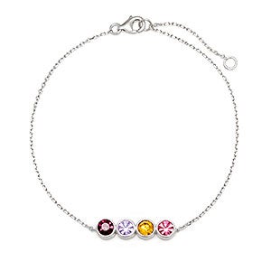 Custom Bezel Set Birthstone Sterling Silver Bracelet - 4 Stones - 31866D-4SS