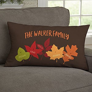 Fall Family Leaf Character Personalized Lumbar Velvet Throw Pillow - 31896-LBV