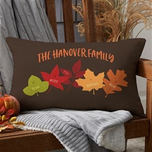 Fall Family Leaf Character Personalized Lumbar Outdoor Throw Pillow - 12” x 22” - 31929-LB