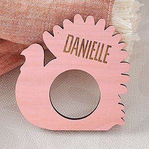 Gather  Gobble Personalized Wooden Napkin Ring-Pink Stain - 31969-P