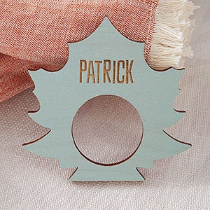 Gather  Gobble Personalized Wooden Napkin Ring-Blue Stain - 31969-BL