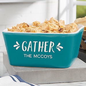 Gather  Gobble Personalized Small Square Baking Dish- Turquoise - 31979T-C