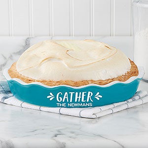 Gather  Gobble Personalized Classic Ceramic Pie Dish- Turquoise - 31980T-C