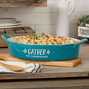 Gather  Gobble Personalized Classic Oval Baking Dish - Turquoise - 31981-O