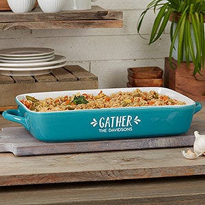 Gather  Gobble Personalized Casserole Baking Dish- Turquoise - 31986T-C