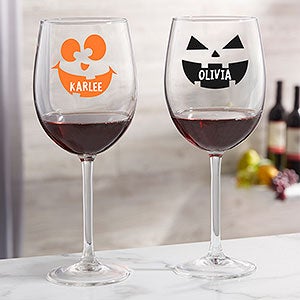 Jack-o-Lantern Halloween Personalized Red Wine Glass - 32145-R