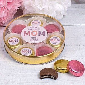 You Are One Sweet Mom Large Tin with 8 Chocolate Covered Oreo Cookies- Gold - 32192D-LG