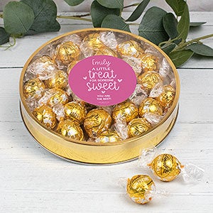A Treat for Someone Sweet Personalized Large Gold Lindt Gift Tin-White Chocolate - 32235D-LW
