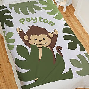 Jolly Jungle Monkey Personalized 60x80 Fleece Baby Blanket - 32241-L