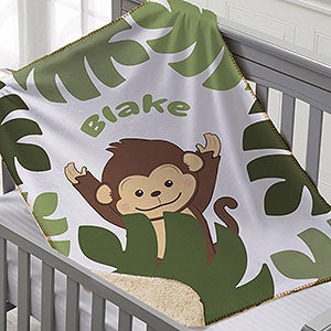 Jolly Jungle Monkey Personalized 30x40 Sherpa Baby Blanket - 32241-SS