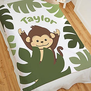 Jolly Jungle Monkey Personalized 60x80 Sherpa Baby Blanket - 32241-SL