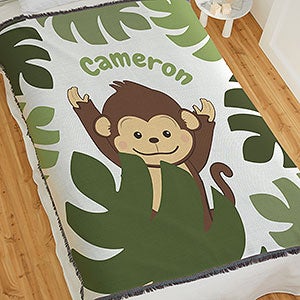 Jolly Jungle Monkey Personalized 56x60 Woven Baby Throw - 32241-A