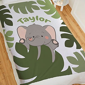 Jolly Jungle Elephant Personalized 50x60 Fleece Baby Blanket - 32242-F