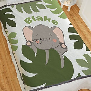 Jolly Jungle Elephant Personalized 56x60 Woven Baby Throw - 32242-A