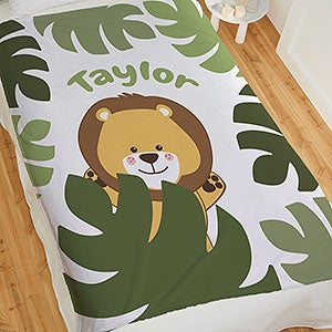 Jolly Jungle Lion Personalized 50x60 Fleece Baby Blanket - 32243-F