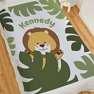 Jolly Jungle Lion Personalized 50x60 Sweatshirt Baby Blanket - 32243-SW