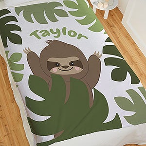 Jolly Jungle Sloth Personalized 60x80 Fleece Baby Blanket - 32244-L