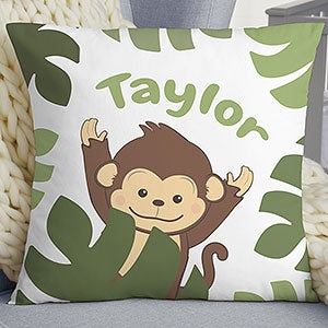 Jolly Jungle Monkey Personalized 18 Baby Throw Pillow - 32245-L
