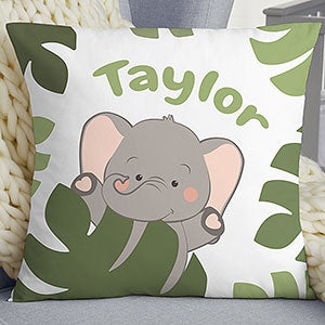 Jolly Jungle Elephant Personalized 18 Baby Throw Pillow - 32246-L
