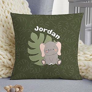 Jolly Jungle Elephant Personalized 14x14 Baby Velvet Throw Pillow - 32246-SV