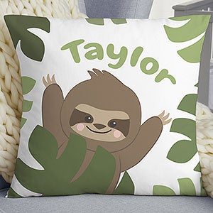 Jolly Jungle Sloth Personalized 18 Baby Velvet Throw Pillow - 32249-LV