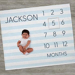 Delicate Stripe Baby Boy Personalized Milestone Fleece Blanket - 32273