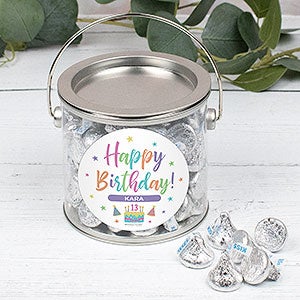 Pastel Birthday Personalized Silver Can with Sticker - Silver Kisses - 32446D-S